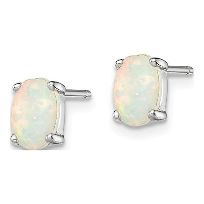 Sterling Silver Oval Lab-Created Opal Stud Earrings – view 3