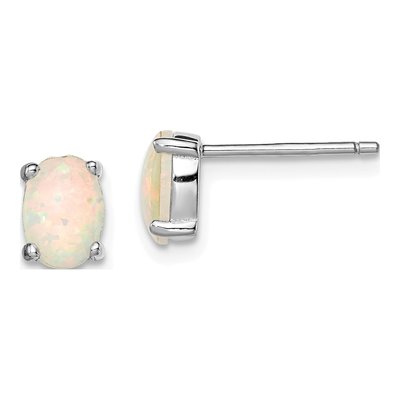Sterling Silver Oval Lab-Created Opal Stud Earrings