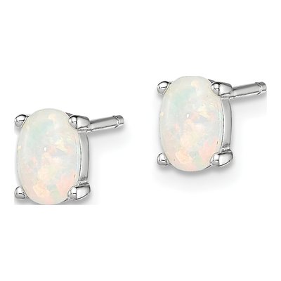 Sterling Silver Oval Lab-Created Opal Stud Earrings – view 3