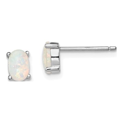 Sterling Silver Oval Lab-Created Opal Stud Earrings