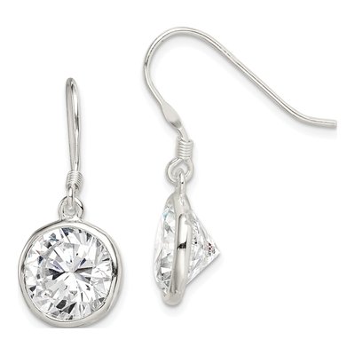 Sterling Silver CZ Bezel Dangle Earrings