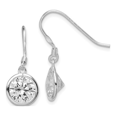 Sterling Silver CZ Bezel Dangle Earrings
