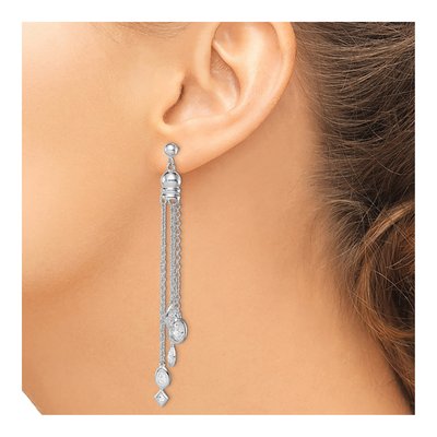 Sterling Silver CZ Multi-Chain Dangle Earrings – view 4