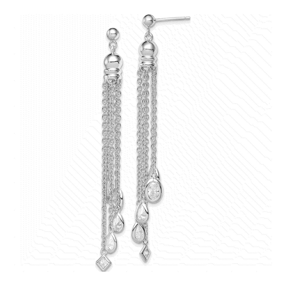 Sterling Silver CZ Multi-Chain Dangle Earrings