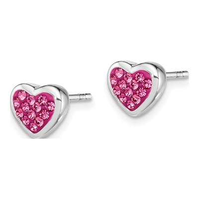 Sterling Silver 1.5mm Round CZ Heart Stud Earrings – view 3