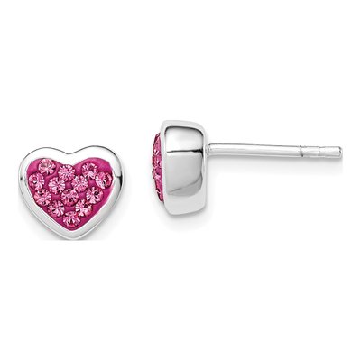 Sterling Silver 1.5mm Round CZ Heart Stud Earrings