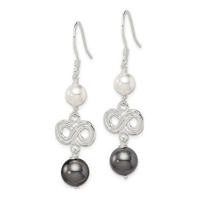 Sterling Silver Simulated Pearl Infinity Dangle Earrings – view 3