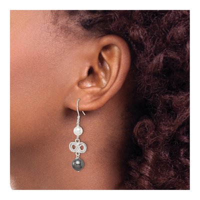 Sterling Silver Simulated Pearl Infinity Dangle Earrings – view 4