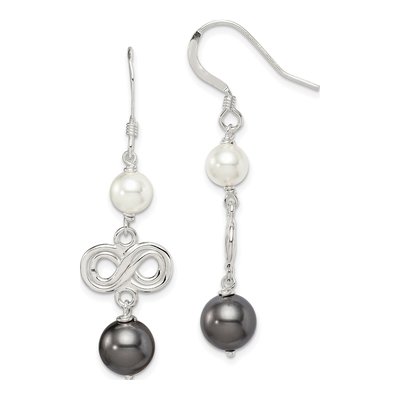 Sterling Silver Simulated Pearl Infinity Dangle Earrings