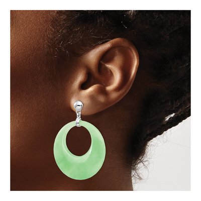 Sterling Silver Jade Circle Dangle Earrings – view 4
