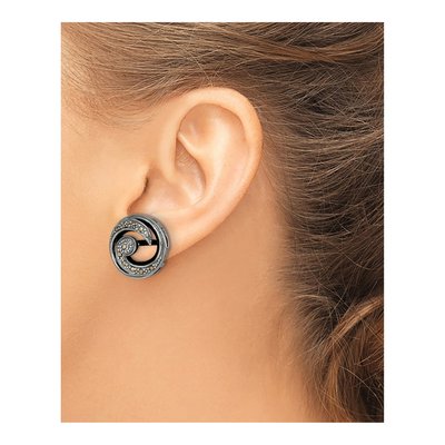 Sterling Silver 14mm Round Onyx Marcasite Wave Stud Earrings – view 4
