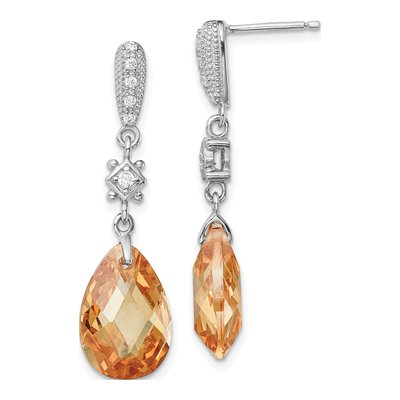 Sterling Silver CZ Teardrop Dangle Earrings