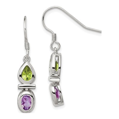 Sterling Silver Peridot & Amethyst Dangle Earrings