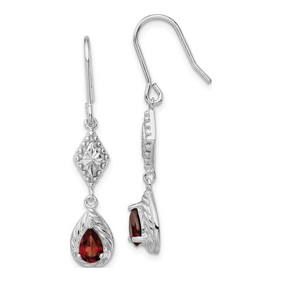 Sterling Silver CZ Diamond-Cut Textured Teardrop Dangle Earrings