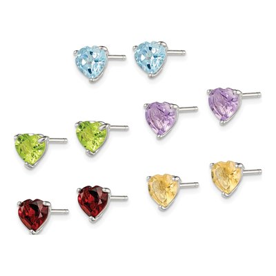 Sterling Silver Heart Gemstone Stud Earring Set of 5 – view 3
