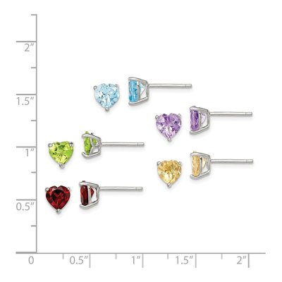 Sterling Silver Heart Gemstone Stud Earring Set of 5 – view 5