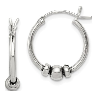 Sterling Silver 18mm Antiqued Beaded Hoop Earrings