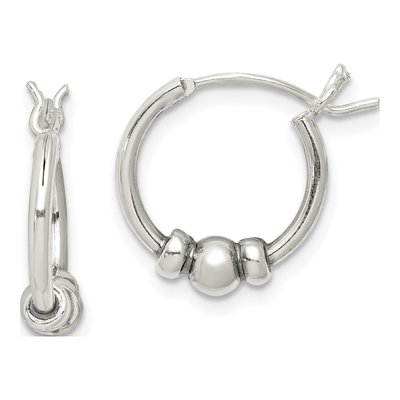 Sterling Silver 14mm Antiqued Beaded Hoop Earrings