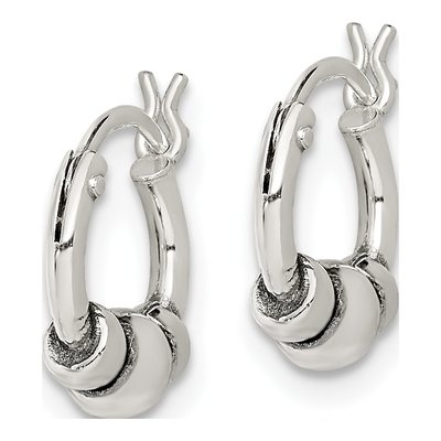 Sterling Silver 11mm Antiqued Beaded Hoop Earrings – view 3