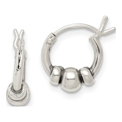 Sterling Silver 11mm Antiqued Beaded Hoop Earrings