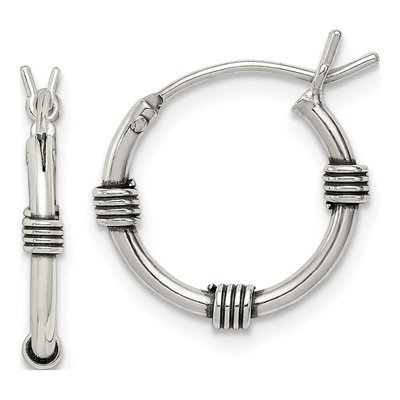 Sterling Silver 17mm Antiqued Hoop Earrings