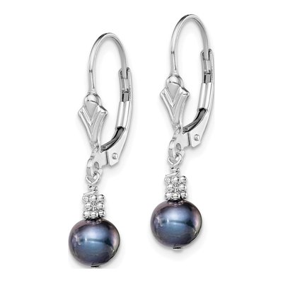 Sterling Silver Black Freshwater Cultured Pearl Leverback Earrings – view 3