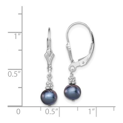 Sterling Silver Black Freshwater Cultured Pearl Leverback Earrings – view 5