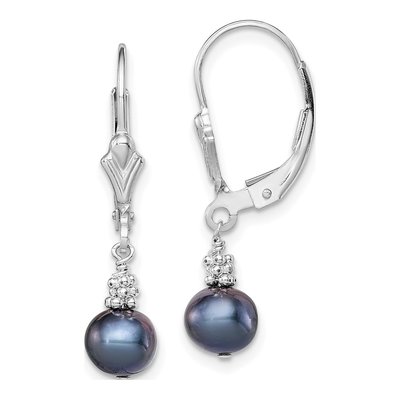 Sterling Silver Black Freshwater Cultured Pearl Leverback Earrings