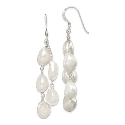 Sterling Silver Freshwater Cultured Pearl Baroque Two-Strand Dangle Earrings