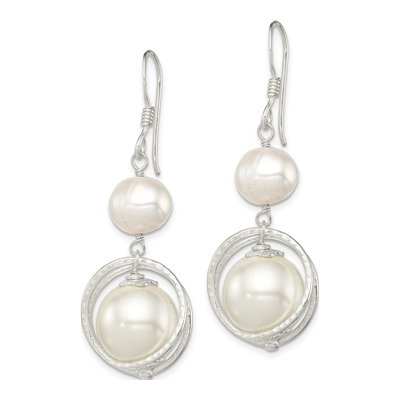 Sterling Silver Freshwater Cultured Pearl & Simulated Pearl Shell Dangle Earrings – view 3
