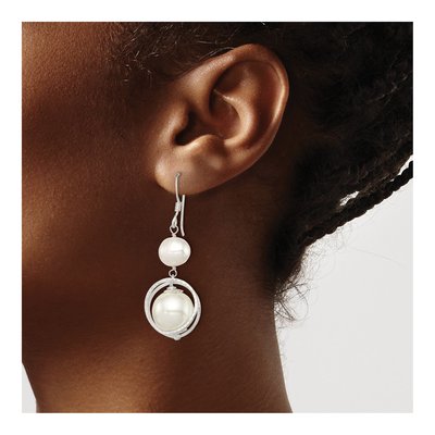 Sterling Silver Freshwater Cultured Pearl & Simulated Pearl Shell Dangle Earrings – view 4