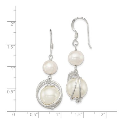 Sterling Silver Freshwater Cultured Pearl & Simulated Pearl Shell Dangle Earrings – view 5