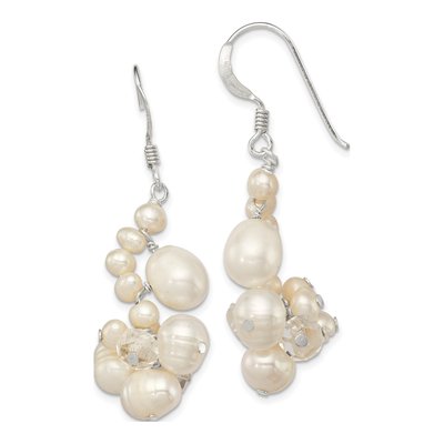 Sterling Silver Freshwater Cultured Pearl & Crystal Dangle Earrings