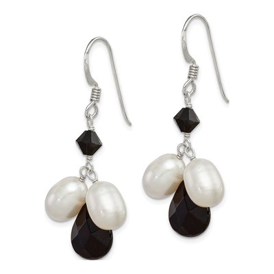 Sterling Silver Freshwater Cultured Pearl & Onyx Dangle Earrings – view 3
