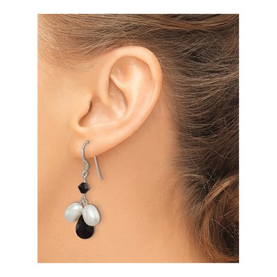 Sterling Silver Freshwater Cultured Pearl & Onyx Dangle Earrings – view 4