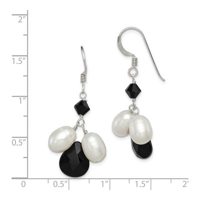 Sterling Silver Freshwater Cultured Pearl & Onyx Dangle Earrings – view 5