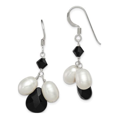 Sterling Silver Freshwater Cultured Pearl & Onyx Dangle Earrings