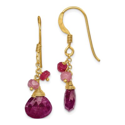 Gold-Plated Sterling Silver Ruby Teardrop Dangle Earrings