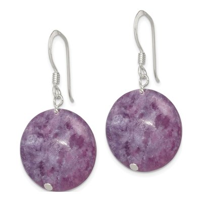 Sterling Silver Purple Lepidolite Circle Dangle Earrings – view 3