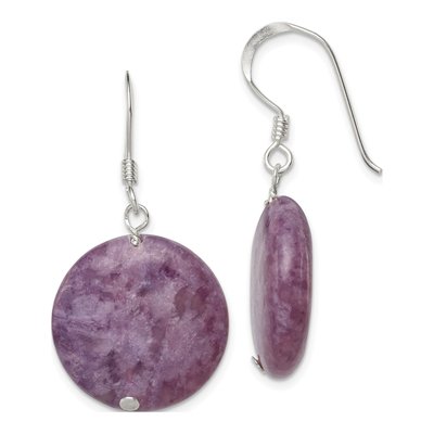 Sterling Silver Purple Lepidolite Circle Dangle Earrings