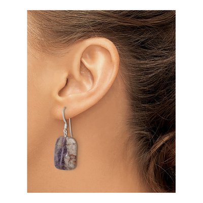 Sterling Silver Amethyst Rectangle Dangle Earrings – view 4