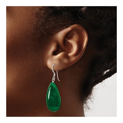 Sterling Silver Green Jade Teardrop Dangle Earrings – view 4