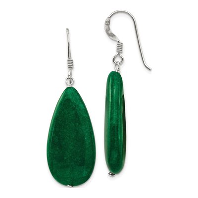 Sterling Silver Green Jade Teardrop Dangle Earrings