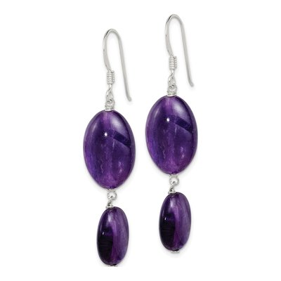 Sterling Silver Amethyst Oval Dangle Earrings – view 3
