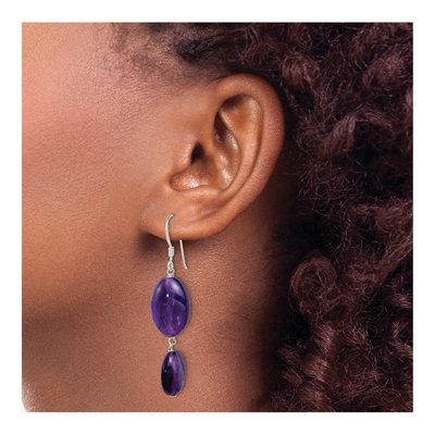 Sterling Silver Amethyst Oval Dangle Earrings – view 4