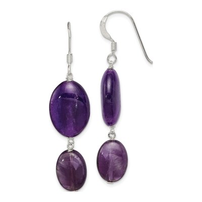 Sterling Silver Amethyst Oval Dangle Earrings