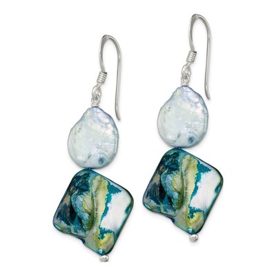 Sterling Silver Mother of Pearl & Freshwater Cultured Pearl MOP Dangle Earrings – view 2