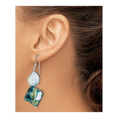 Sterling Silver Mother of Pearl & Freshwater Cultured Pearl MOP Dangle Earrings – view 3