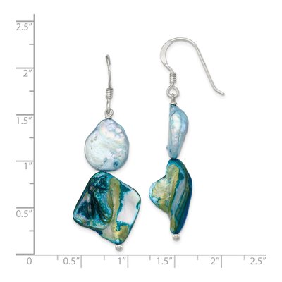 Sterling Silver Mother of Pearl & Freshwater Cultured Pearl MOP Dangle Earrings – view 4