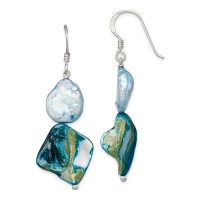 Sterling Silver Mother of Pearl & Freshwater Cultured Pearl MOP Dangle Earrings